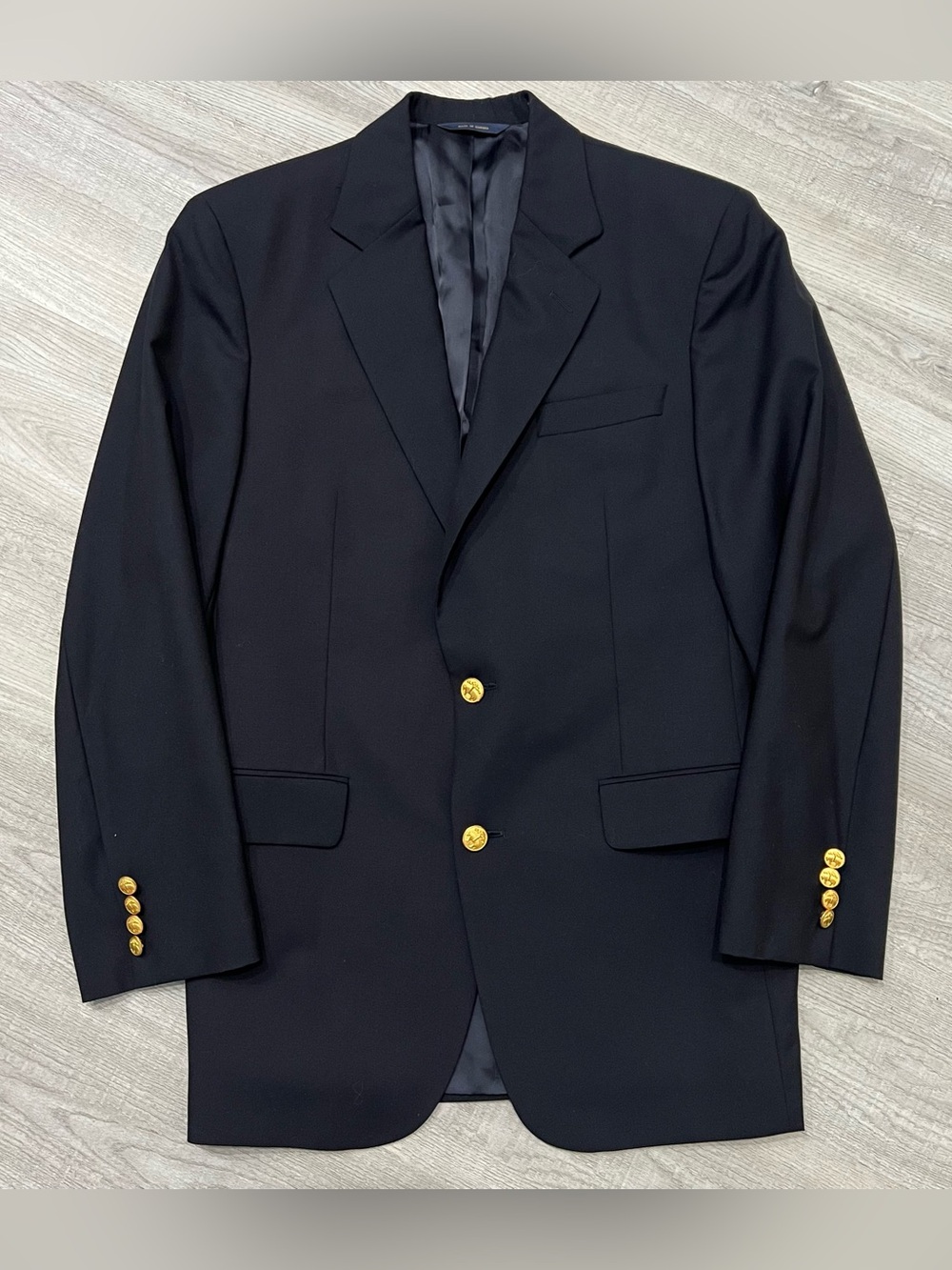 Brooks Brothers Madison Country Club Loro Piana Mens Gold Button Blazer Size 38R